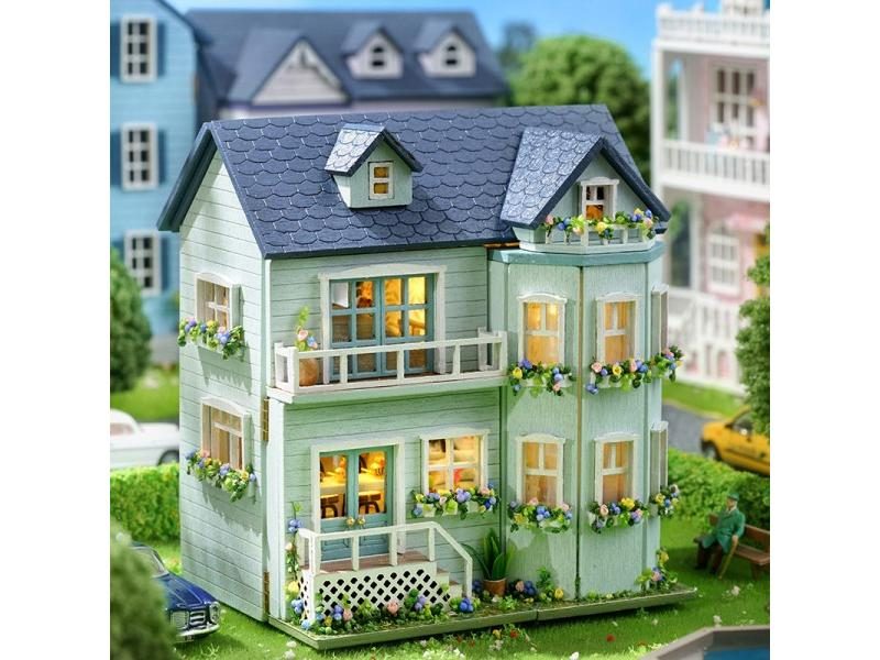Diy Mini Wooden Dollhouse With Furniture Light Doll House Casa Miniature Items Carousel 1