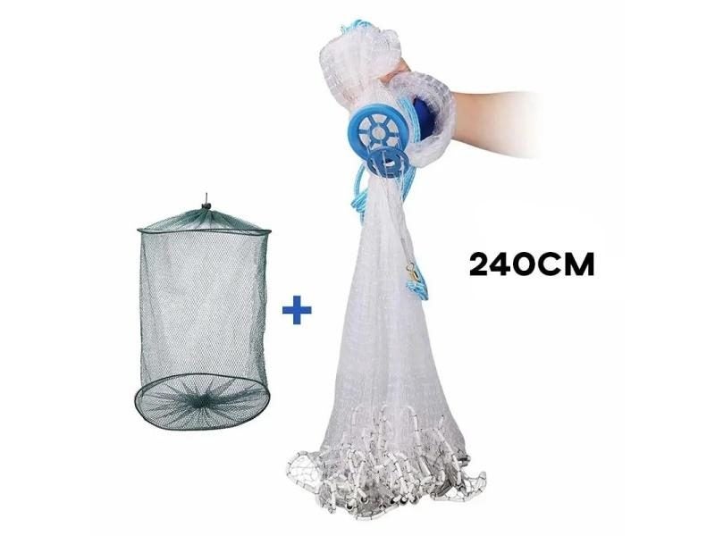 Fishing Cast Nets With Sinker 2.4m Radius Hand-Throwing Fishing Trap Nets Heavy Carousel 1