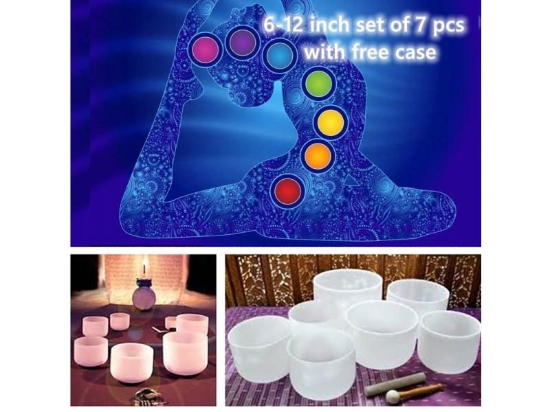 KVKA 6-12 Inch Frosted Quartz Crystal Singing Bowl 440hz/432hz 7 Notes Set Of Carousel 1