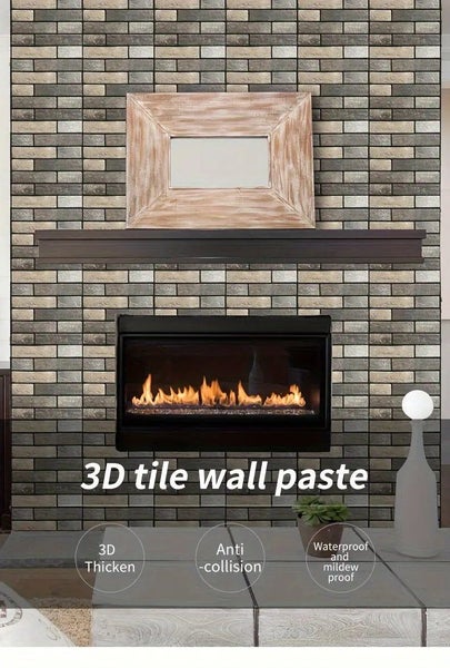 \NEW 3D Boho Style Brick Tile PVC Wall Sticker Waterproof Self-Adhesive Decor Carousel 1