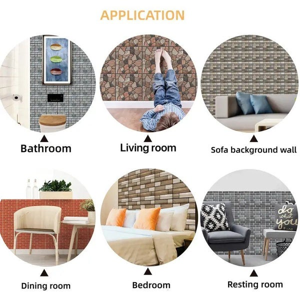 \NEW 3D Boho Style Brick Tile PVC Wall Sticker Waterproof Self-Adhesive Decor Carousel 15