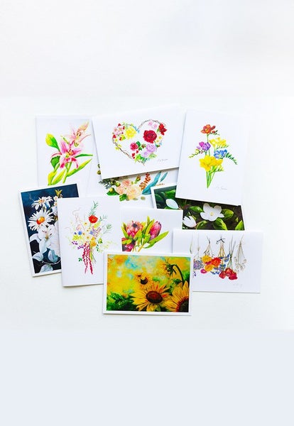 Pack of 10 Blank Greeting Cards - Contemporary Flowers - Designed by NZ Artist Carousel 1