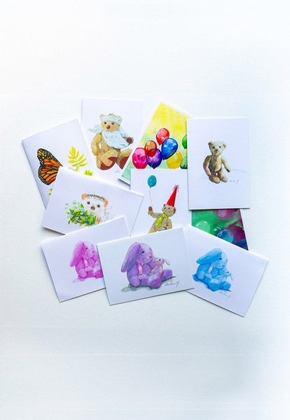 Pack of 10 Blank Greeting Cards - Kiddies' Designs - Designed by NZ Artist Carousel 1