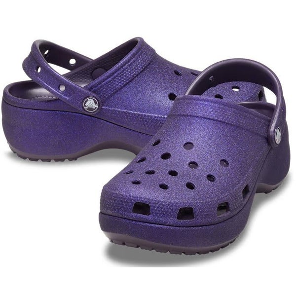 Womens Crocs - Classic Glitter PLATFORM Clog Dark Iris Purple Carousel 1