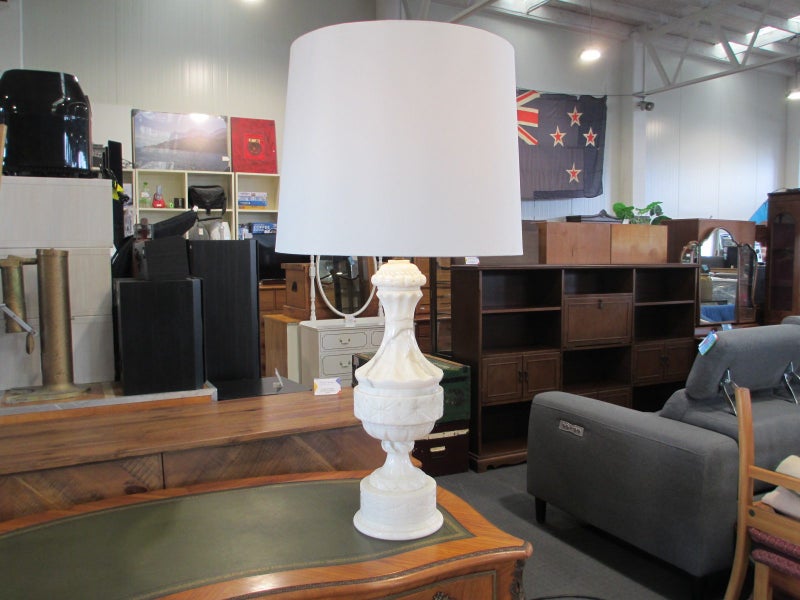 Large Carved White Marble Table Lamp Carousel 1