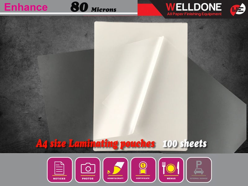 Laminating Pouches A4, Gloss, 80 Micron x 100 Sheets Carousel 1