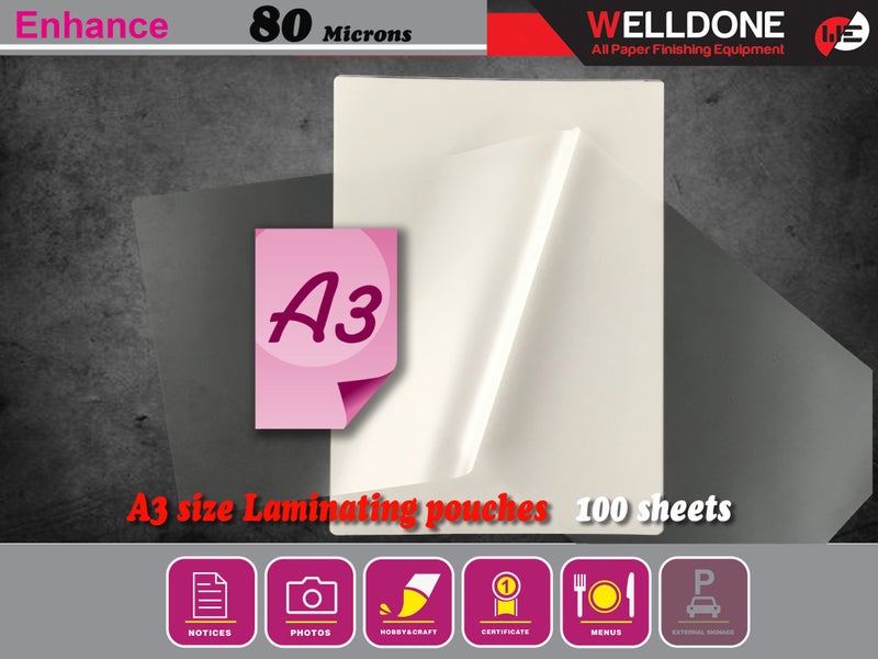 Laminating Pouches A3, Gloss, 80 Micron x 100 Sheets Carousel 1