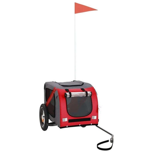 New Pet Bike Trailer Bicycle Dog Stroller Red and Grey Oxford Fabric and Iron Carousel 2