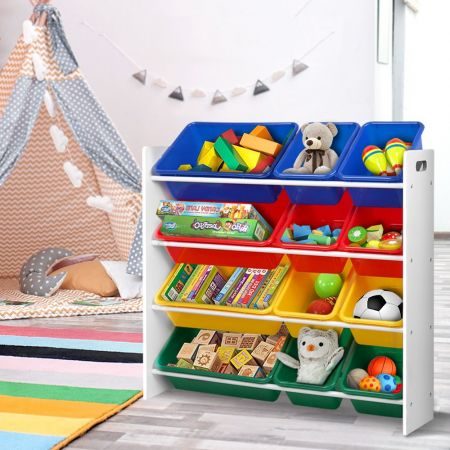 12 Bins Kids Toy Storage Organiser Box Bookshelf Rack Children Furniture Carousel 1