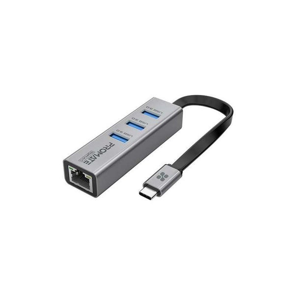 Promate USB-C Adapter Hub - Ethernet and USB-A (GIGAHUB-C.GRY) Carousel 1