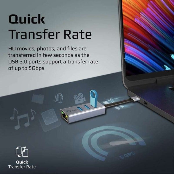 Promate USB-C Adapter Hub - Ethernet and USB-A (GIGAHUB-C.GRY) Carousel 2