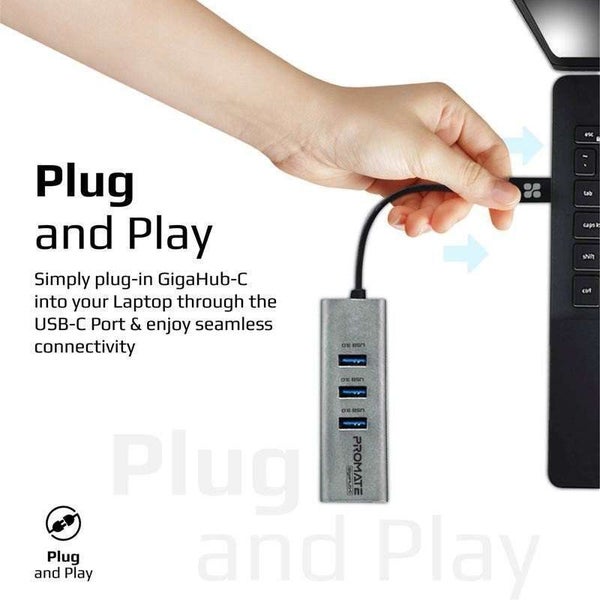 Promate USB-C Adapter Hub - Ethernet and USB-A (GIGAHUB-C.GRY) Carousel 3