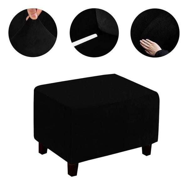 2PCS Stretch Ottoman Stool Cushion Covers Footrest Slipcovers-Black Carousel 1