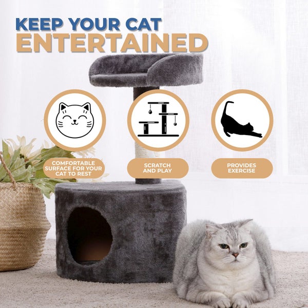 Charlie's Lite Cat Tree With Round House Charcoal Carousel 2