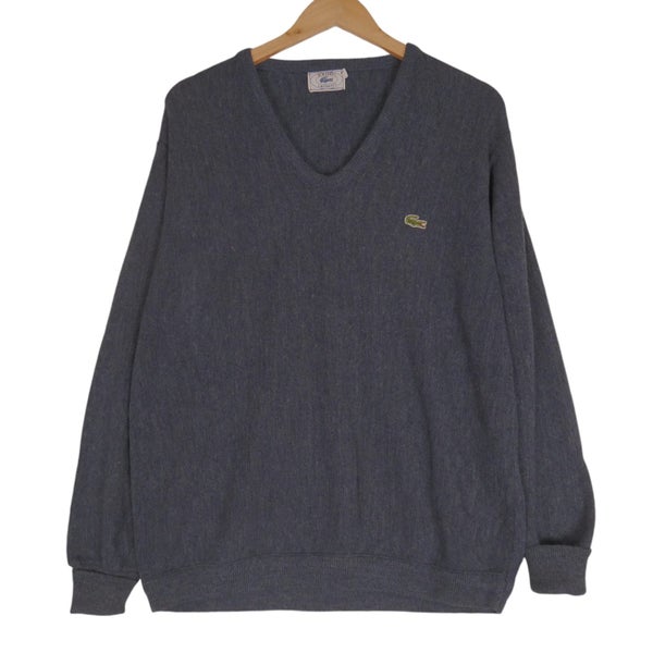 Vintage 1980s Rare Lacoste Slate Blue V Neck Knit Sweater XL Carousel 1