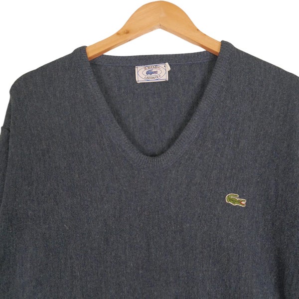 Vintage 1980s Rare Lacoste Slate Blue V Neck Knit Sweater XL Carousel 2