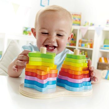 Hape: Double Rainbow Wooden Stacker Carousel 4