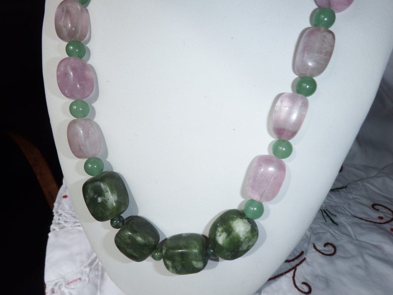 Natural Large Jade & Amethyst Necklace - JDAM1 Carousel 2
