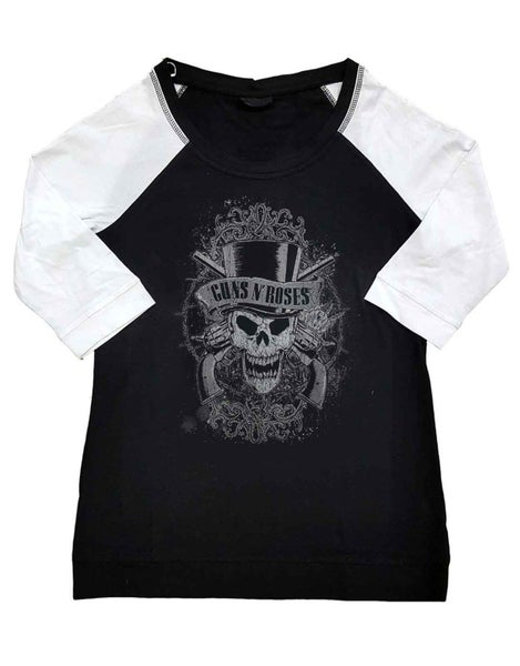 Guns N Roses T Shirt Faded Skull Band Logo Official Raglan 3/4 Sleeve Womens Carousel 1