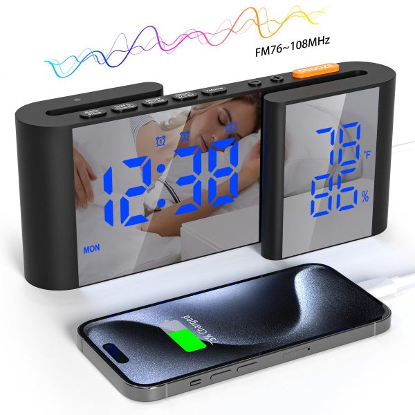 Dual Screen LED Digital Alarm Clock with FM Radio USB Charging Carousel 1