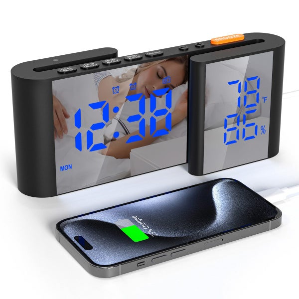 Dual Screen LED Digital Alarm Clock with FM Radio USB Charging Carousel 2