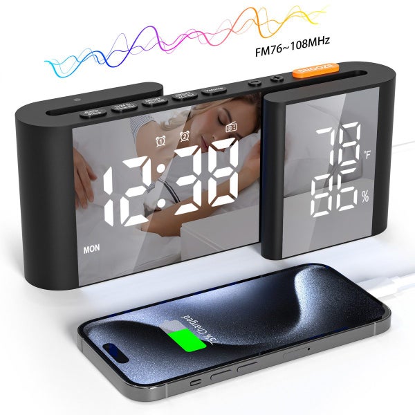 Dual Screen LED Digital Alarm Clock with FM Radio USB Charging Carousel 1