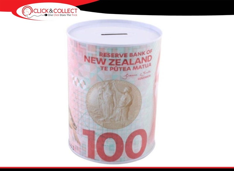Money Tin Box New Zealand $100 Note Jar Piggy Bank Coin Carousel 1