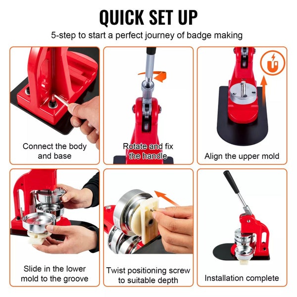 New Button Maker Machine Badge Pin Machine 3" 75MM 500 Free Parts Press Kit64579011340289113