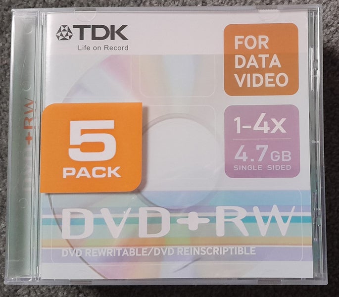 Buy as many as you wish! - 5-pack TDK DVD+RW discs with plastic cases (sealed) Carousel 1