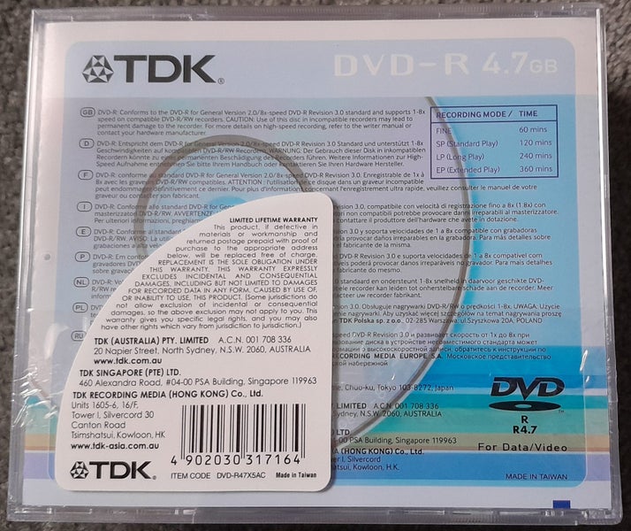 Buy 1 or more! - 5-pack TDK DVD-R discs with plastic cases (new/sealed) Carousel 2
