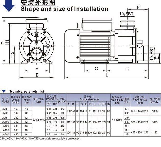 0.5HP BATHTUB AND SPA POOL CIRCULATING PUMP-- JA50 Carousel 2
