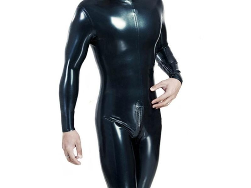 Latex Men Catsuit With Crotch Zipper Rubber Bodysuit Men Fetish Gummi Carousel 1