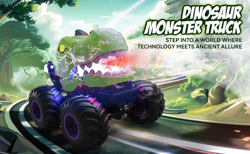 RC Stunt 360 Degree Rotating Car Dino Monster Truck with Spray Carousel 1