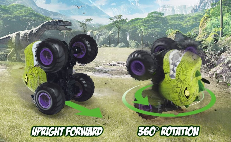 RC Stunt 360 Degree Rotating Car Dino Monster Truck with Spray Carousel 2