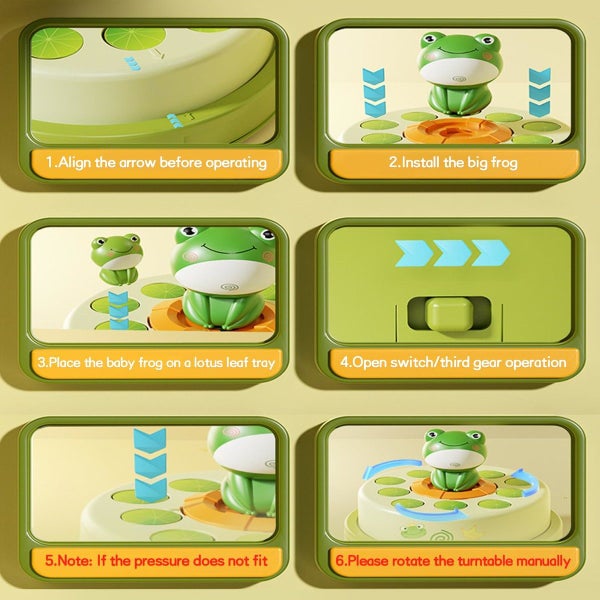 Frog Game Rotating Ejection Toy, Catching 10 Mini Frogs Bounce to Develop Carousel 10