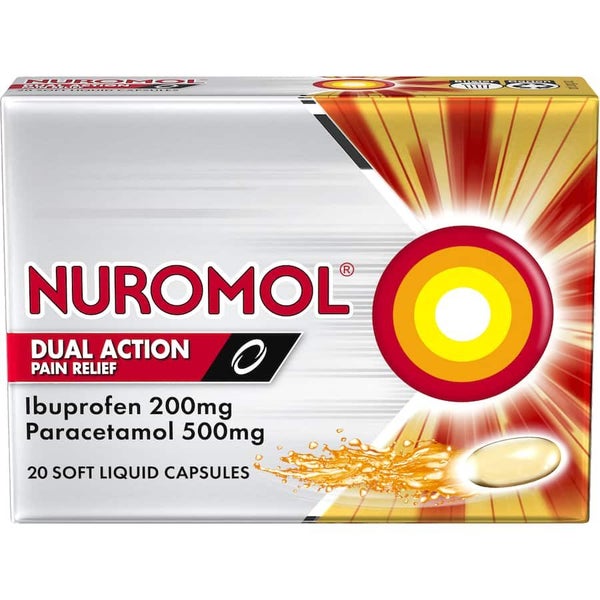 Nuromol Dual Action Ibuprofen & Paracetamol Pain Relief Liquid Capsules 20ea Carousel 1