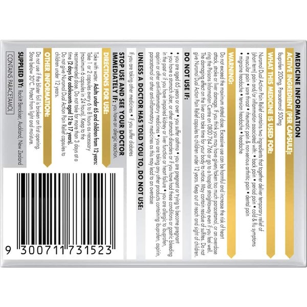 Nuromol Dual Action Ibuprofen & Paracetamol Pain Relief Liquid Capsules 20ea Carousel 2