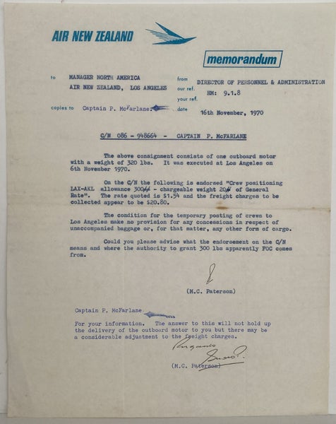 VINTAGE LETTERHEAD: Air New Zealand Ltd 1970 Carousel 1