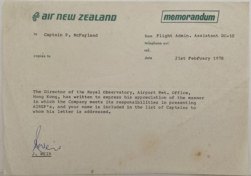 VINTAGE LETTERHEAD: Air New Zealand Ltd 1974 Carousel 1