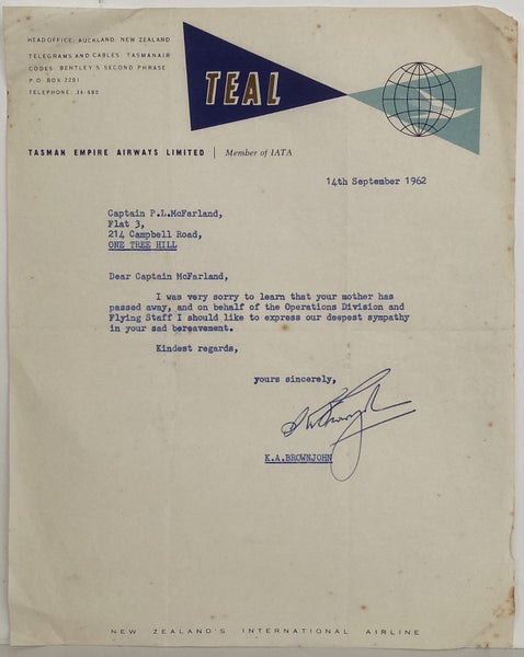 VINTAGE LETTERHEAD: TEAL / Tasman Empire Airways Ltd 1962 Carousel 1