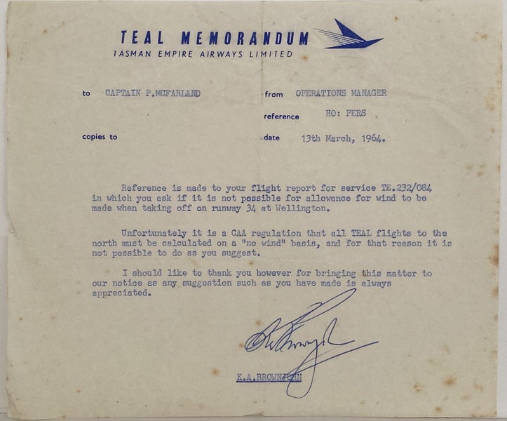 VINTAGE LETTERHEAD: TEAL / Tasman Empire Airways Ltd 1964 Carousel 1