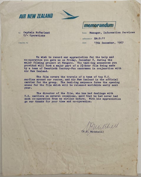 VINTAGE LETTERHEAD: Air New Zealand Ltd 1967 Carousel 1