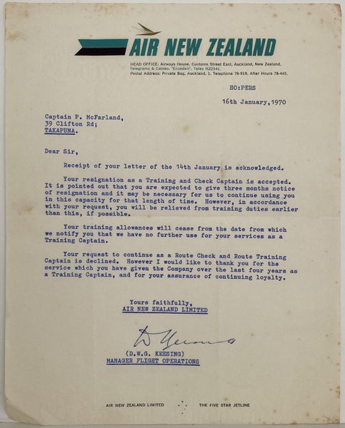 VINTAGE LETTERHEAD: Air New Zealand Ltd 1970 Carousel 1