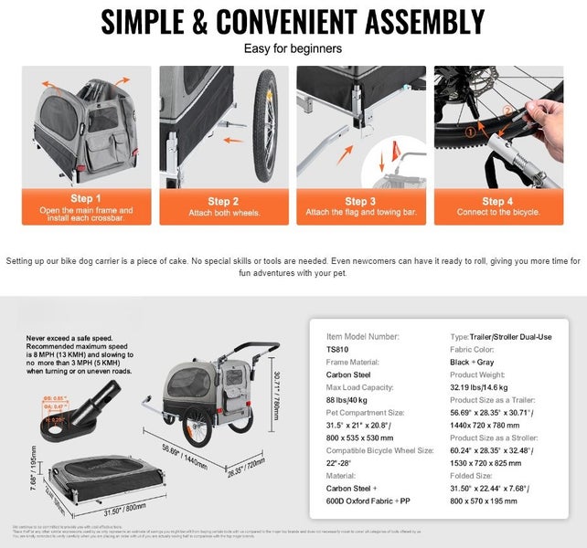 Pet Bicycle Trailer & Stroller Dog Cat Bike Carrier 40 kg 40kg Water Resistant Carousel 15