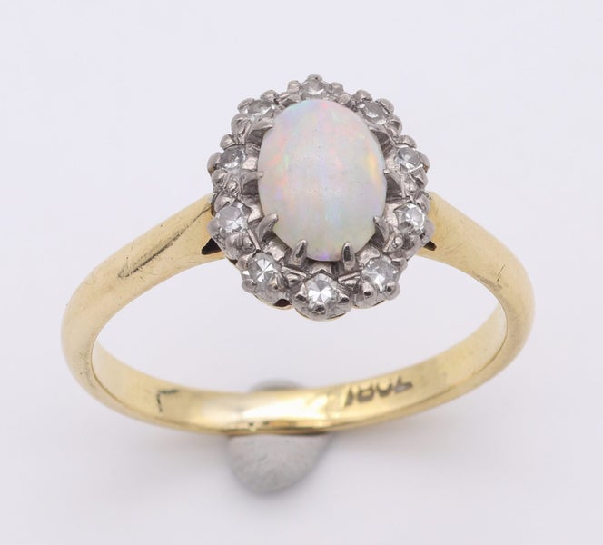 18ct Yellow Gold Opal and Diamond Cluster Ring ~ October Birthstone! Carousel 1