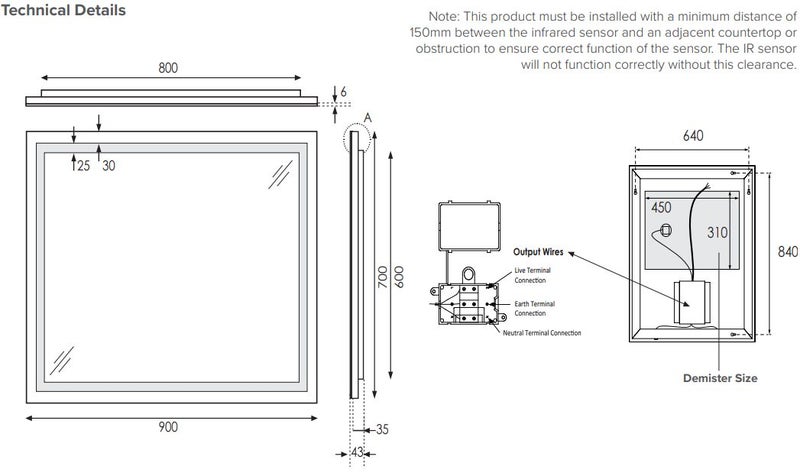 900 Broadway Black Rectangle Mirror with LED Lighting & Demister Carousel 2