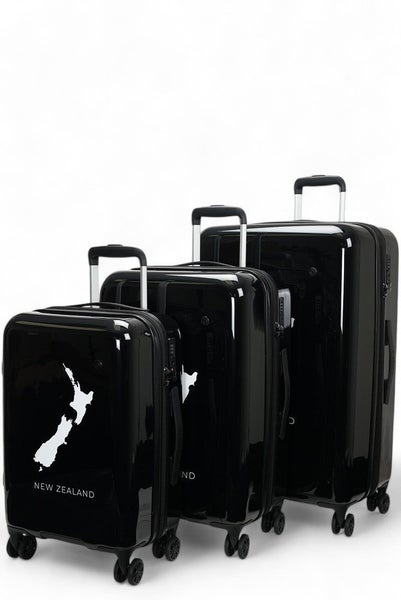 Caselite NZ Map 56cm, 67cm & 77cm Hardside Luggage Set Black Carousel 1