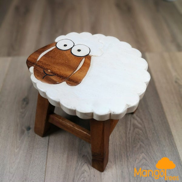 Kids Wooden Stool Long Ear Sheep MANGO TREES Children Chair Toldder Step Stool Carousel 1