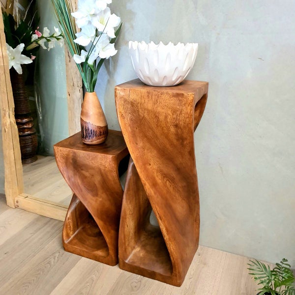 The Twist Raintree Wood Side Table/Corner Table/Planet Stand NB Finish Carousel 5