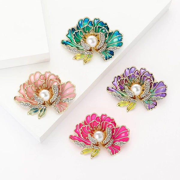 Megan Ruffled Blossom Resin Brooch - Flower, Flower, Peony, Carnation, Enamel... Carousel 1